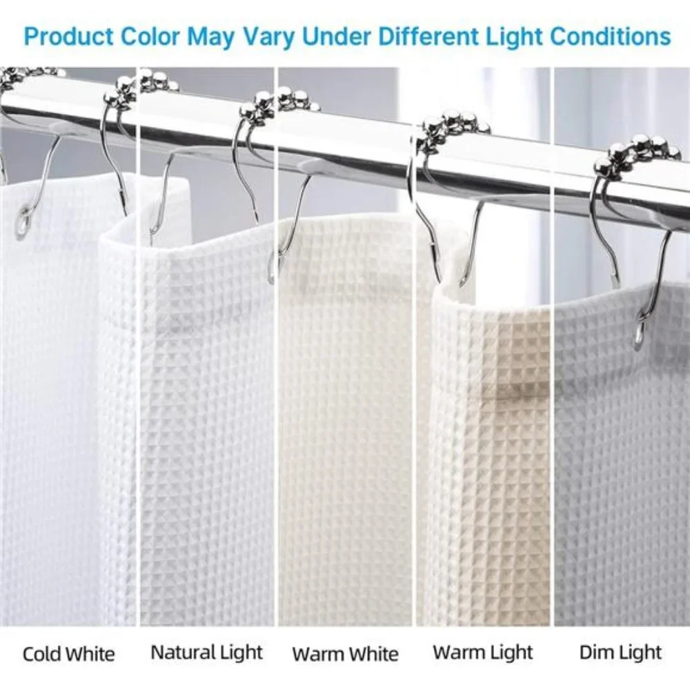 White Shower Curtain Fabric, Waffle Shower Curtains for Bathroom, Cloth Curtain